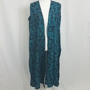 LulaRoe Joy Silky Blue and Black Rose DusterVest M